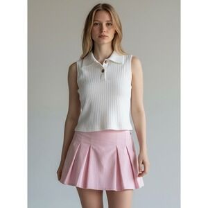 SHEIN White Ribbed Size‎ Large Sleeveless Polo Crop Top Tennis Core